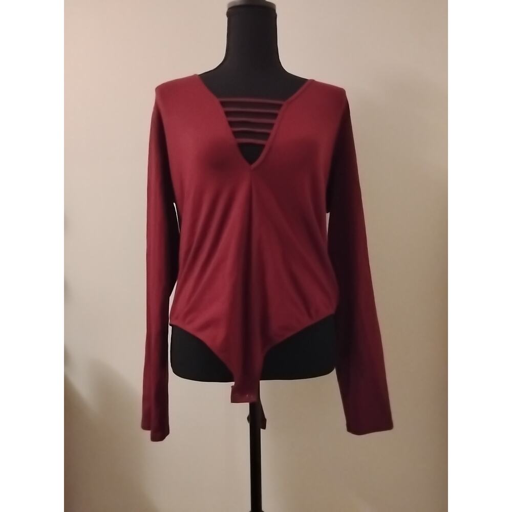 Express Womens Burgundy Long Sleeve Blouse